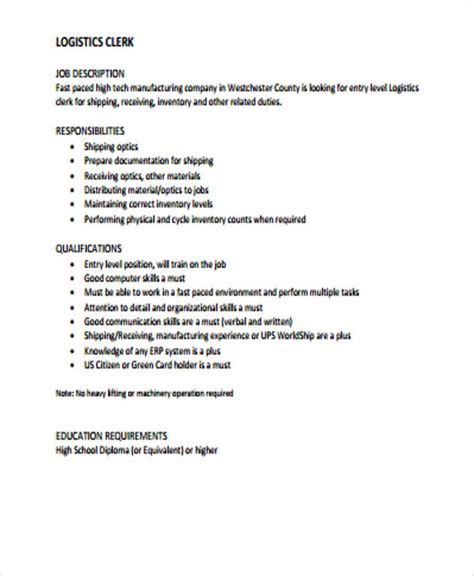 10 Logistics Job Description Templates In Pdf Ms Word