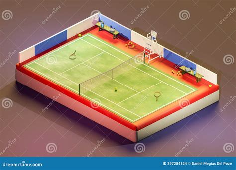 3D Isometric Render Of Tennis Court With Equipment Stock Illustration 3D Isometric Render Of Tennis Court With Equipment Stock Illustration