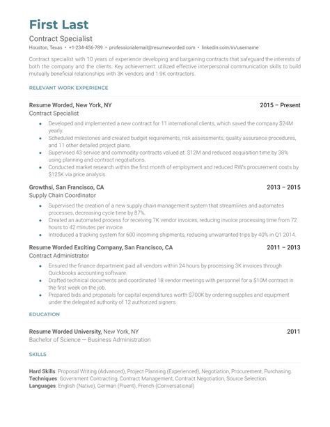 4 Contract Specialist Resume Examples For 2025 Resume Worded 4 Contract Specialist Resume Examples For 2025 Resume Worded
