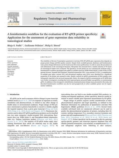 A Bioinformatics Workflow For The Evaluation Of Rt Qpcr Primer Specificity Application For The Assessment Of Gene Expression Data Reliability In Toxicological Studies Sciencedirect A Bioinformatics Workflow For The Evaluation Of Rt Qpcr Primer Specificity Application For The Assessment Of Gene Expression Data Reliability In Toxicological Studies Sciencedirect
