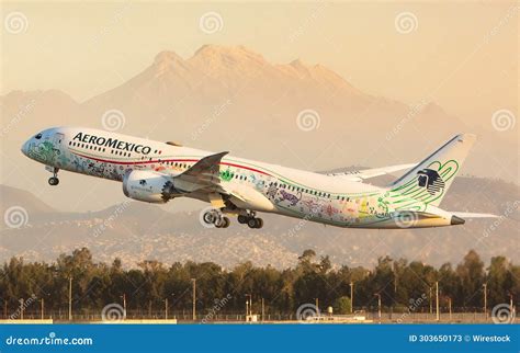 A Boeing 787 Dreamliner Aeromexico Airplane Taking Off From A Runway