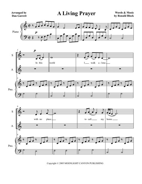 A Living Prayer Piano Alto Voice Soprano Voice Intermediate A Living Prayer Piano Alto Voice Soprano Voice Intermediate