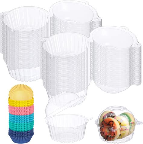 Amazon Com Amyhill 200 Set Cupcake Holders With Dome Lid Individual Amazon Com Amyhill 200 Set Cupcake Holders With Dome Lid Individual