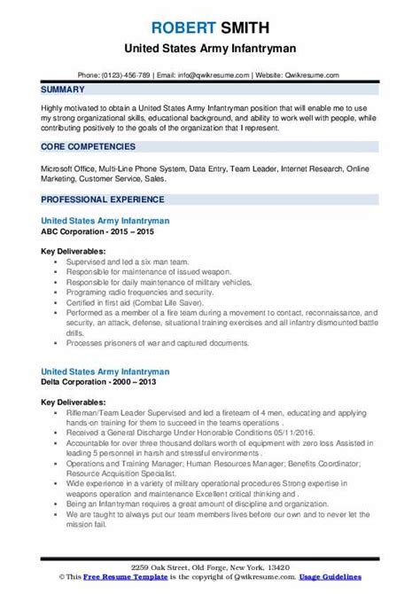 Army Infantry Resume Army Infantry Resume
