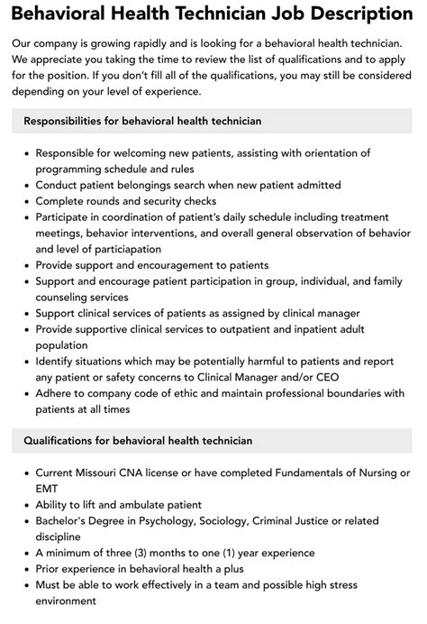 Behavioral Health Technician Job Description For Resume Pdf Nursing Behavioral Health Technician Job Description For Resume Pdf Nursing
