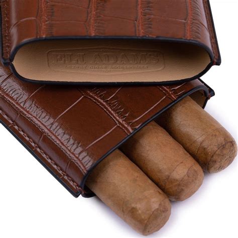 Brown Alligator Pattern Leather Cigar Carry Case For 3 Cigars Eli Adams Jewelers
