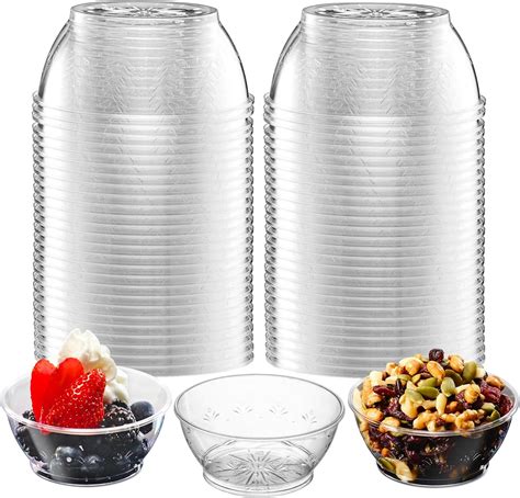 Clear Mini Plastic Bowls Bulk 100 Pack 6 Oz Disposable Hard Plastic