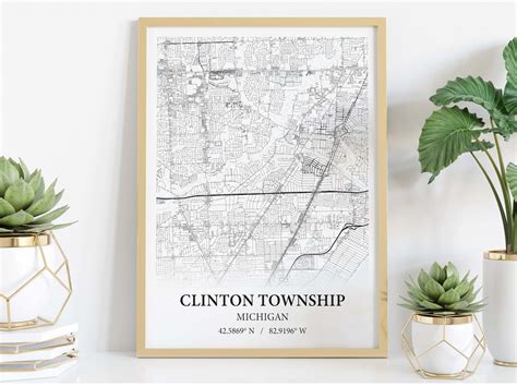 Clinton Township Michigan Map Poster Black And White Map Print Canvas Wall Art Etsy