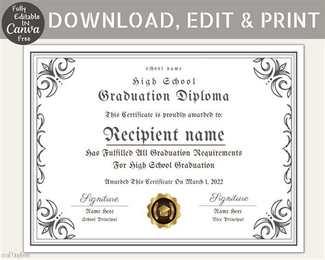 Editable High School Diploma Template Diploma Certificate, 42% Off Editable High School Diploma Template Diploma Certificate, 42% Off