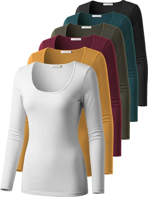 Emmalise Women S Long Sleeve Scoop Neck Fitted Top Bold And Classic Multipack 2 3X Walmart Com