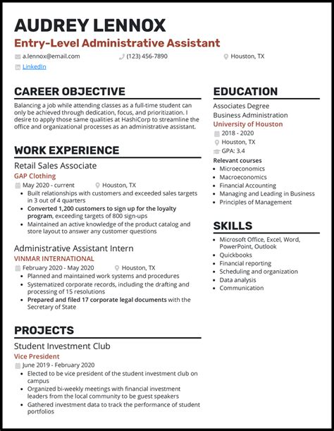 Entry Level Administrative Assistant Resume Example Administrative