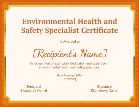 Free Environmental Health And Safety Specialist Certificate Template To Free Environmental Health And Safety Specialist Certificate Template To