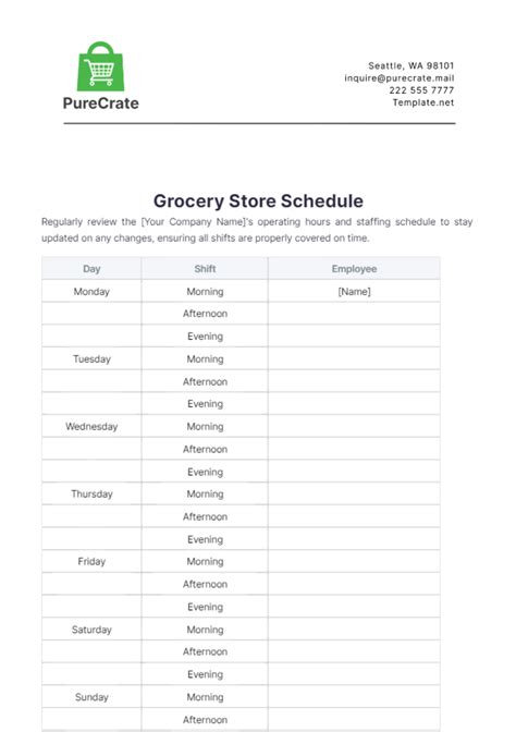 Free Grocery Store Schedule Template To Edit Online
