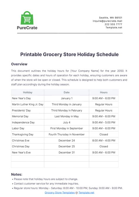 Free Printable Grocery Store Holiday Schedule Template To Edit Online