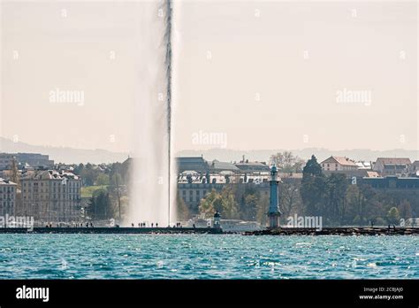 Geneva Switzerland April 15 2019 Lake Of Geneva With Its Jet D Eau Geneva Switzerland April 15 2019 Lake Of Geneva With Its Jet D Eau