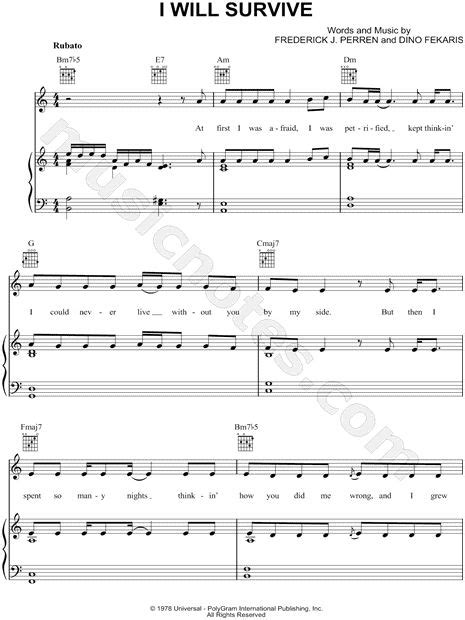 Gloria Gaynor I Will Survive Sheet Music In A Minor Transposable Download Print Sku Mn0038808 Gloria Gaynor I Will Survive Sheet Music In A Minor Transposable Download Print Sku Mn0038808