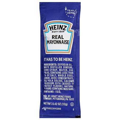 Heinz 12 Gram Mayonnaise Portion Packets 200 Case Heinz 12 Gram Mayonnaise Portion Packets 200 Case