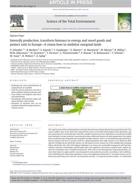 Intensify Production Transform Biomass To Energy And Novel Goods And Protect Soils In Europe A Vision How To Mobilize Marginal Lands Sciencedirect Intensify Production Transform Biomass To Energy And Novel Goods And Protect Soils In Europe A Vision How To Mobilize Marginal Lands Sciencedirect