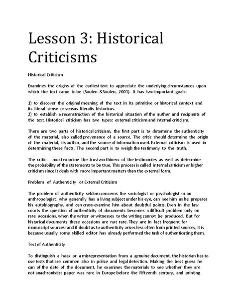 Lesson 3 Understanding Historical Criticisms And Their Methods Studocu