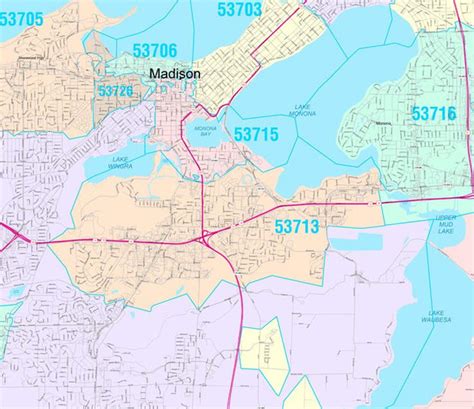 Madison Zip Code Wall Map Madison Zip Code Wall Map