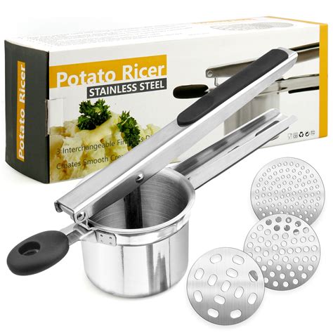 Mash Potato Ricer Stainless Steel Potato Ricer Masher With 3 Interchangeable Discs For Purees Baby Food Potatoes Pumpkin Silver Fruit Ricer With Discs