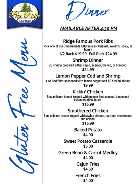 Menus Pine Ridge Golf Club