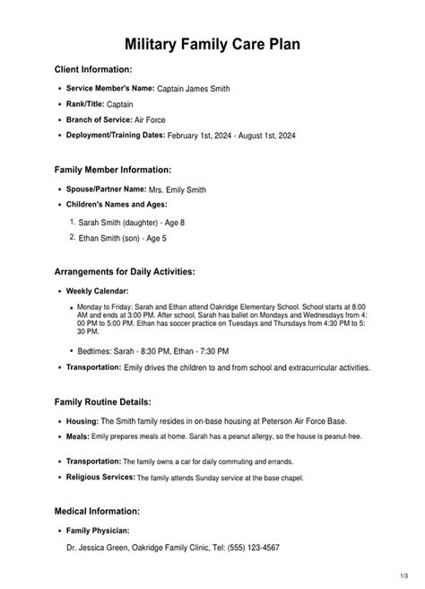 Military Family Care Plan Military Family Care Plan