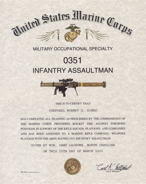 Mos 0351 Infantry Assaultman Certificate Mos 0351 Infantry Assaultman Certificate