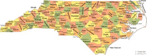 North Carolina Map Of Counties