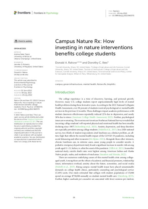 Pdf Campus Nature Rx How Investing In Nature Interventions Benefits