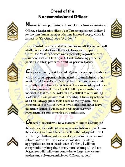 Printable Nco Creed Printable Holiday Crafts Printable Nco Creed Printable Holiday Crafts