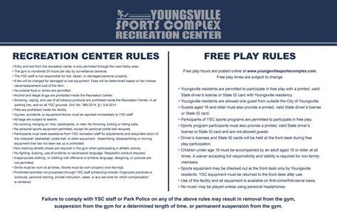 Rec Center General Rules Park Authority Rec Center General Rules Park Authority
