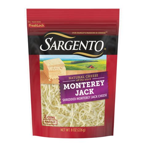 Sargento Natural Monterey Jack Shredded Cheese Fine Cut 8 Oz Sargento Foods Incorporated Sargento Natural Monterey Jack Shredded Cheese Fine Cut 8 Oz Sargento Foods Incorporated
