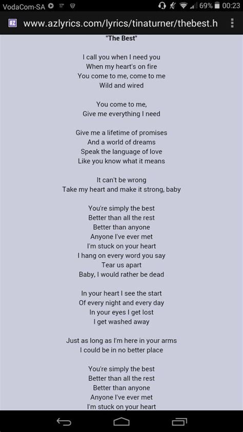 Simply The Best Lyrics