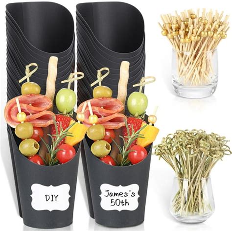 Tacykibd Charcuterie Cups 14 Oz Disposable Black Cups 200 Bamboo Picks 50 Labels Walmart Com