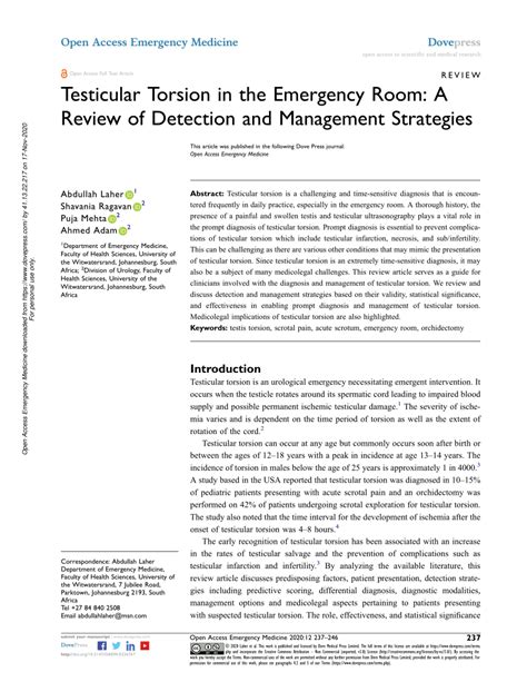 Testicular Torsion In The Emergency Room A Review Of Detection And Ma Oaem
