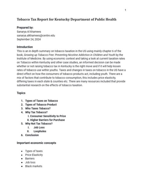 Tobacco Tax Report Pdf Taxes Tobacco