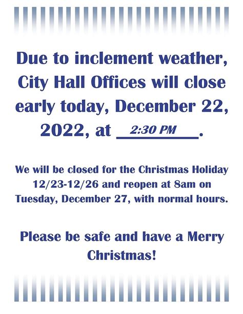 Village Hall Will Be Closing At 10 00 A M Due To Inclement Weather Village Hall Will Be Closing At 10 00 A M Due To Inclement Weather