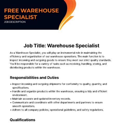 Warehouse Logistics Specialist Job Description Key Duties And