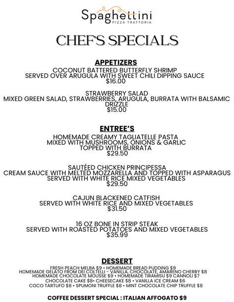 Weekly Specials Spaghettini Pizza Chef Inspired Italian Deals