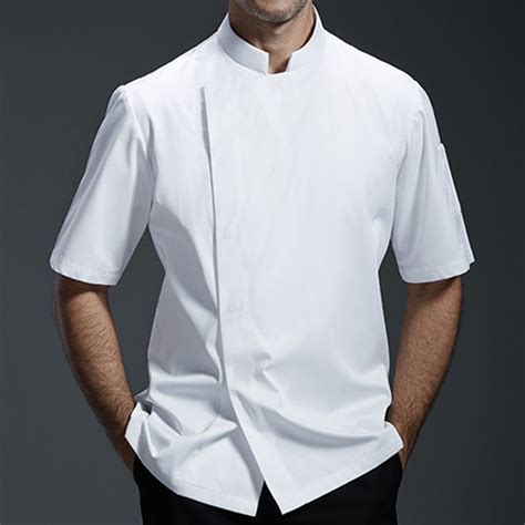 White Black Short Sleeve Chef Shirt