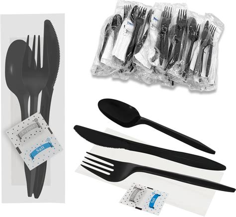 Wrapped Black Disposable Plastic Knife Fork Spoon Set Wrapped Black Disposable Plastic Knife Fork Spoon Set