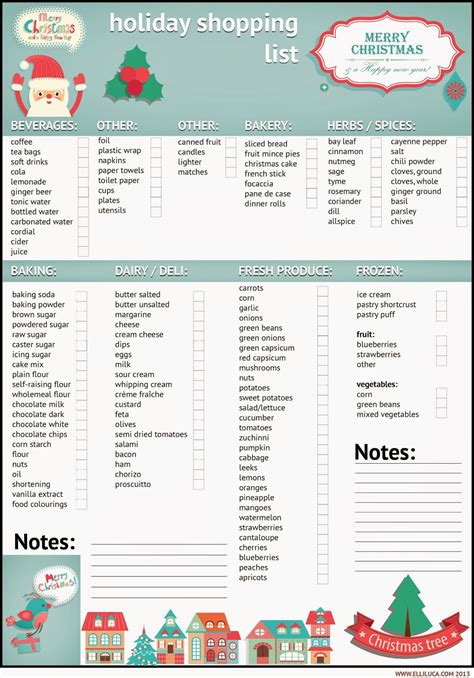 Xmas Grocery Planner Shopping List Free Printable
